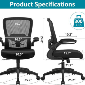 FelixKing Office Chair, Ergonomic Desk Chair Breathable Mesh Chairs with Adjustable High Back Lumbar Support Flip-up Armrests, Executive Swivel Comfy Task Computer Chairs for Home Office Black