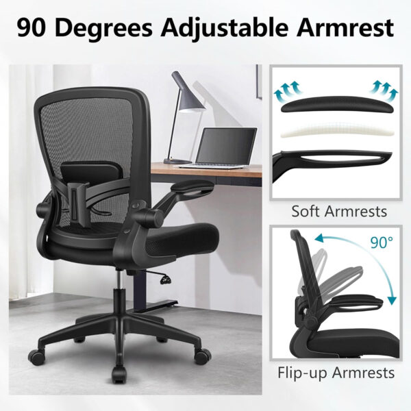 FelixKing Office Chair, Ergonomic Desk Chair Breathable Mesh Chairs with Adjustable High Back Lumbar Support Flip-up Armrests, Executive Swivel Comfy Task Computer Chairs for Home Office Black