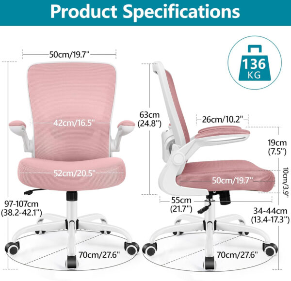 FelixKing Office Chair, Ergonomic Desk Chair Breathable Mesh Chairs with Adjustable High Back Lumbar Support Flip-up Armrests, Executive Swivel Comfy Task Computer Chairs for Home Office Black