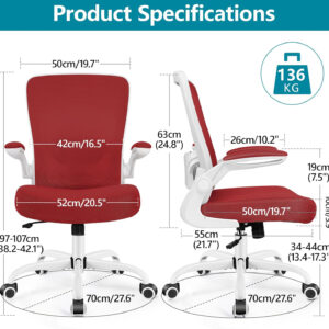 FelixKing Office Chair, Ergonomic Desk Chair Breathable Mesh Chairs with Adjustable High Back Lumbar Support Flip-up Armrests, Executive Swivel Comfy Task Computer Chairs for Home Office Black