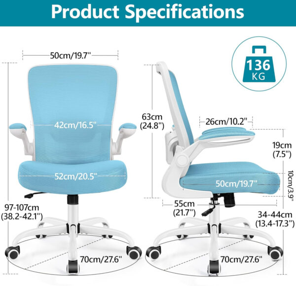 FelixKing Office Chair, Ergonomic Desk Chair Breathable Mesh Chairs with Adjustable High Back Lumbar Support Flip-up Armrests, Executive Swivel Comfy Task Computer Chairs for Home Office Black