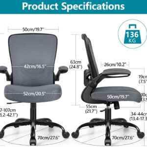 FelixKing Office Chair, Ergonomic Desk Chair Breathable Mesh Chairs with Adjustable High Back Lumbar Support Flip-up Armrests, Executive Swivel Comfy Task Computer Chairs for Home Office Black