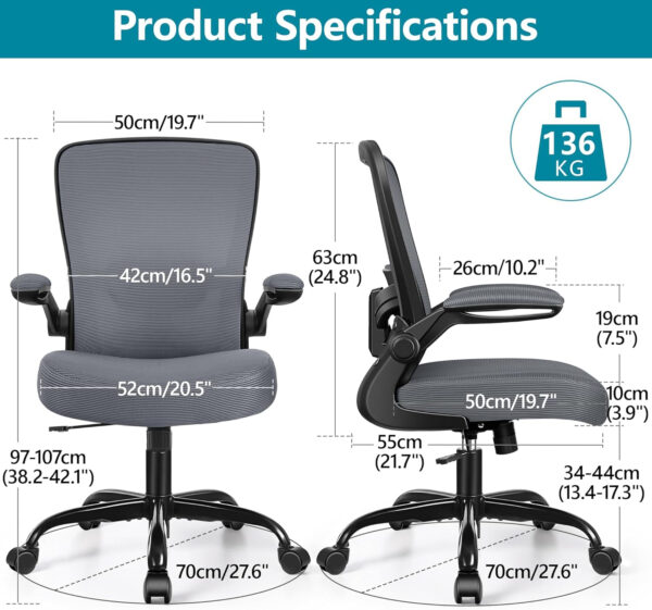FelixKing Office Chair, Ergonomic Desk Chair Breathable Mesh Chairs with Adjustable High Back Lumbar Support Flip-up Armrests, Executive Swivel Comfy Task Computer Chairs for Home Office Black