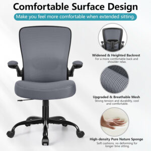 FelixKing Office Chair, Ergonomic Desk Chair Breathable Mesh Chairs with Adjustable High Back Lumbar Support Flip-up Armrests, Executive Swivel Comfy Task Computer Chairs for Home Office Black