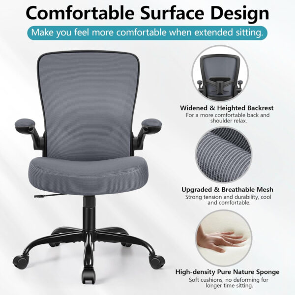 FelixKing Office Chair, Ergonomic Desk Chair Breathable Mesh Chairs with Adjustable High Back Lumbar Support Flip-up Armrests, Executive Swivel Comfy Task Computer Chairs for Home Office Black