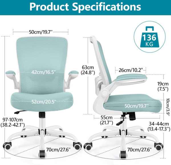 FelixKing Office Chair, Ergonomic Desk Chair Breathable Mesh Chairs with Adjustable High Back Lumbar Support Flip-up Armrests, Executive Swivel Comfy Task Computer Chairs for Home Office Black