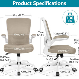 FelixKing Office Chair, Ergonomic Desk Chair Breathable Mesh Chairs with Adjustable High Back Lumbar Support Flip-up Armrests, Executive Swivel Comfy Task Computer Chairs for Home Office Black