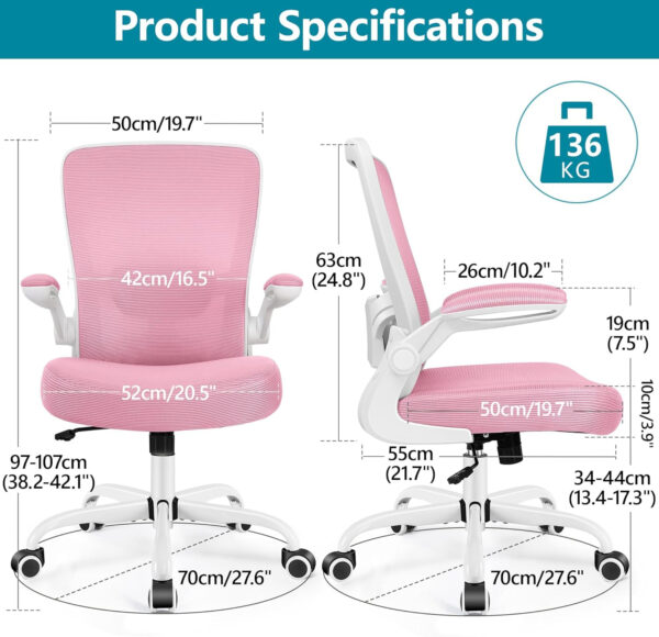 FelixKing Office Chair, Ergonomic Desk Chair Breathable Mesh Chairs with Adjustable High Back Lumbar Support Flip-up Armrests, Executive Swivel Comfy Task Computer Chairs for Home Office Black