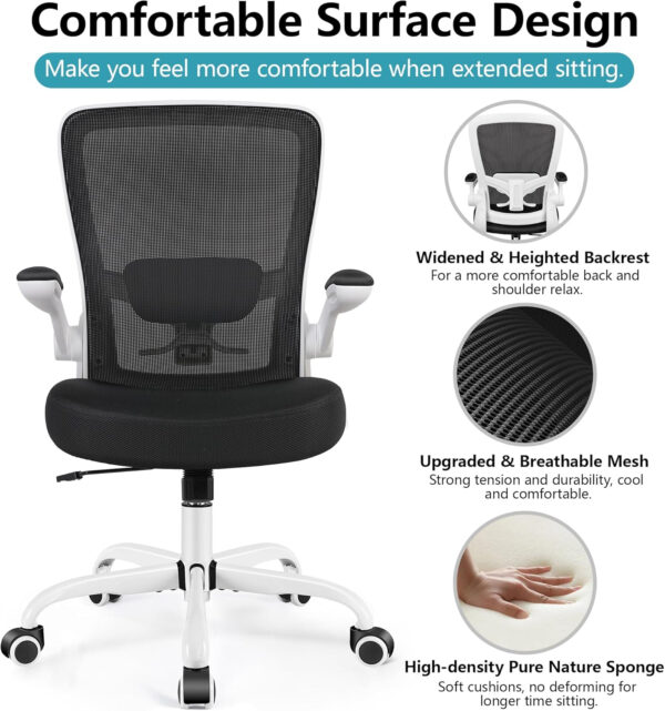 FelixKing Office Chair, Ergonomic Desk Chair Breathable Mesh Chairs with Adjustable High Back Lumbar Support Flip-up Armrests, Executive Swivel Comfy Task Computer Chairs for Home Office Black