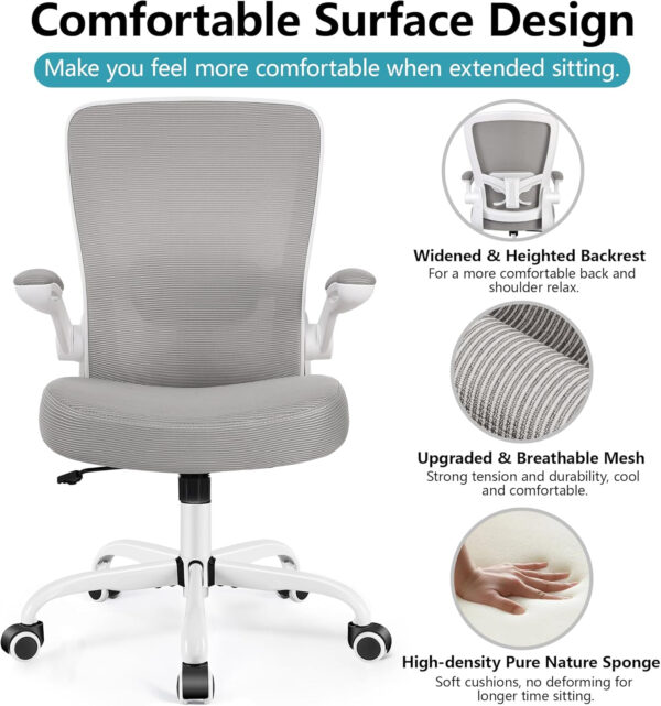 FelixKing Office Chair, Ergonomic Desk Chair Breathable Mesh Chairs with Adjustable High Back Lumbar Support Flip-up Armrests, Executive Swivel Comfy Task Computer Chairs for Home Office Black