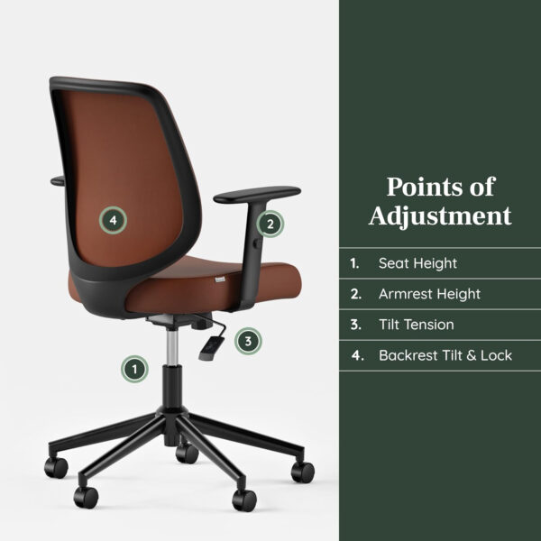 Branch Daily Chair - Vegan Leather Office Chair with Swivel, Lumbar Rest, and Adjustable Armrests - Comfortable Seating for Improved Posture and Productivity - Dune
