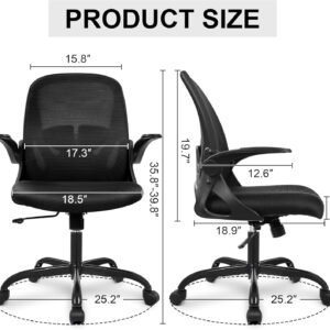 Primy Office Chair Ergonomic Desk Chair with Flip up Armrests Swivel Breathable Desk Mesh Computer Chair with Adjustable Lumbar Support and Height for Conference Room (Black)