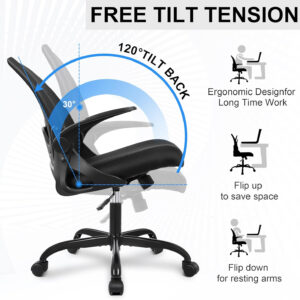 Primy Office Chair Ergonomic Desk Chair with Flip up Armrests Swivel Breathable Desk Mesh Computer Chair with Adjustable Lumbar Support and Height for Conference Room (Black)