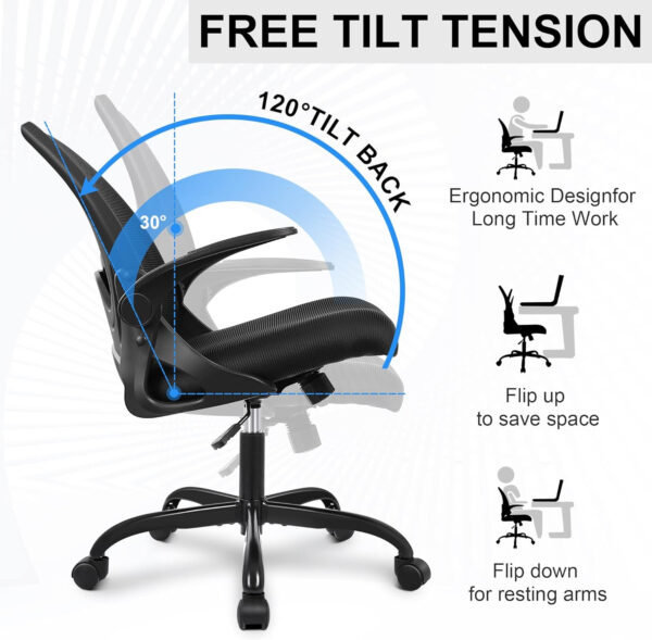 Primy Office Chair Ergonomic Desk Chair with Flip up Armrests Swivel Breathable Desk Mesh Computer Chair with Adjustable Lumbar Support and Height for Conference Room (Black)