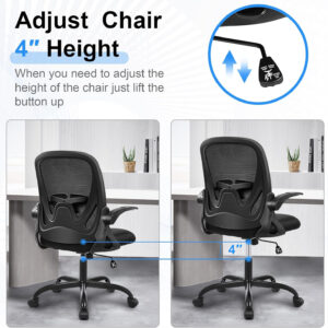 Primy Office Chair Ergonomic Desk Chair with Flip up Armrests Swivel Breathable Desk Mesh Computer Chair with Adjustable Lumbar Support and Height for Conference Room (Black)