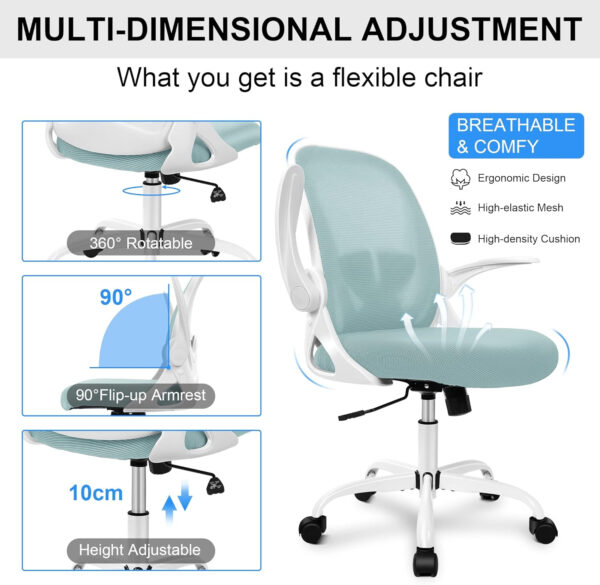 Primy Office Chair Ergonomic Desk Chair with Flip up Armrests Swivel Breathable Desk Mesh Computer Chair with Adjustable Lumbar Support and Height for Conference Room (Black)