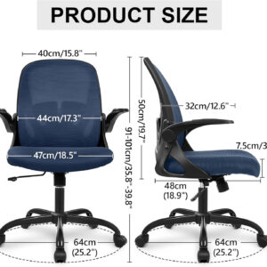 Primy Office Chair Ergonomic Desk Chair with Flip up Armrests Swivel Breathable Desk Mesh Computer Chair with Adjustable Lumbar Support and Height for Conference Room (Black)