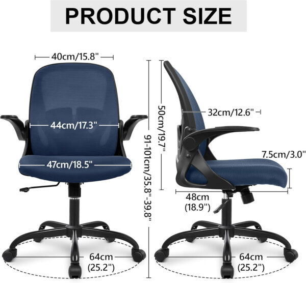 Primy Office Chair Ergonomic Desk Chair with Flip up Armrests Swivel Breathable Desk Mesh Computer Chair with Adjustable Lumbar Support and Height for Conference Room (Black)