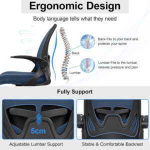 Primy Office Chair Ergonomic Desk Chair with Flip up Armrests Swivel Breathable Desk Mesh Computer Chair with Adjustable Lumbar Support and Height for Conference Room (Black)