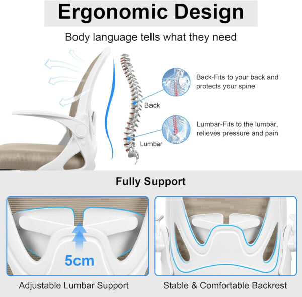Primy Office Chair Ergonomic Desk Chair with Flip up Armrests Swivel Breathable Desk Mesh Computer Chair with Adjustable Lumbar Support and Height for Conference Room (Black)