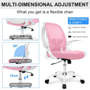 Primy Office Chair Ergonomic Desk Chair with Flip up Armrests Swivel Breathable Desk Mesh Computer Chair with Adjustable Lumbar Support and Height for Conference Room (Black)