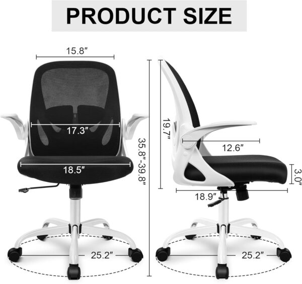 Primy Office Chair Ergonomic Desk Chair with Flip up Armrests Swivel Breathable Desk Mesh Computer Chair with Adjustable Lumbar Support and Height for Conference Room (Black)