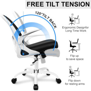 Primy Office Chair Ergonomic Desk Chair with Flip up Armrests Swivel Breathable Desk Mesh Computer Chair with Adjustable Lumbar Support and Height for Conference Room (Black)