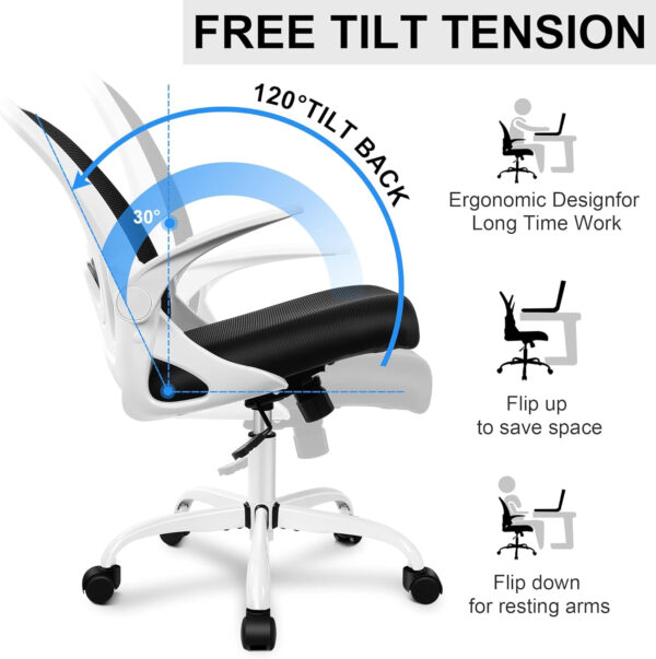 Primy Office Chair Ergonomic Desk Chair with Flip up Armrests Swivel Breathable Desk Mesh Computer Chair with Adjustable Lumbar Support and Height for Conference Room (Black)