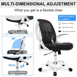 Primy Office Chair Ergonomic Desk Chair with Flip up Armrests Swivel Breathable Desk Mesh Computer Chair with Adjustable Lumbar Support and Height for Conference Room (Black)