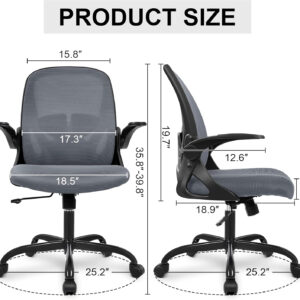 Primy Office Chair Ergonomic Desk Chair with Flip up Armrests Swivel Breathable Desk Mesh Computer Chair with Adjustable Lumbar Support and Height for Conference Room (Black)