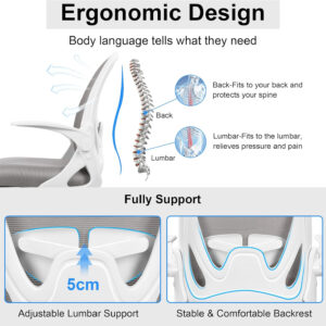 Primy Office Chair Ergonomic Desk Chair with Flip up Armrests Swivel Breathable Desk Mesh Computer Chair with Adjustable Lumbar Support and Height for Conference Room (Black)