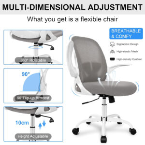 Primy Office Chair Ergonomic Desk Chair with Flip up Armrests Swivel Breathable Desk Mesh Computer Chair with Adjustable Lumbar Support and Height for Conference Room (Black)