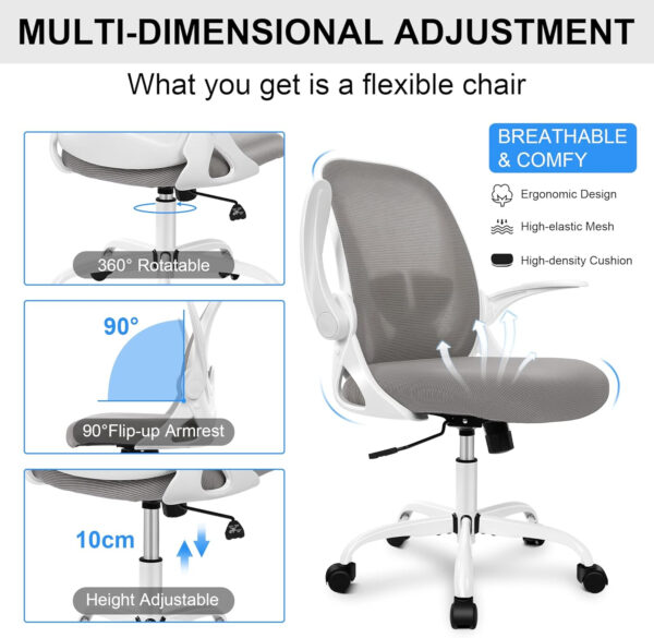 Primy Office Chair Ergonomic Desk Chair with Flip up Armrests Swivel Breathable Desk Mesh Computer Chair with Adjustable Lumbar Support and Height for Conference Room (Black)