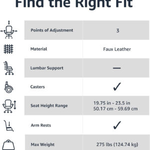 Amazon Basics Classic Puresoft PU Padded Mid-Back Height Adjustable Office Computer Desk Chair with Armrest, 26"D x 23.75"W x 42"H, Black