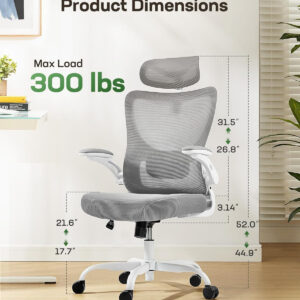 Marsail Ergonomic Office Chair: Office Computer Desk Chair with High Back Mesh and Adjustable Lumbar Support Rolling Work Swivel Task Chairs with Wheel 3D Armrests and Headrest