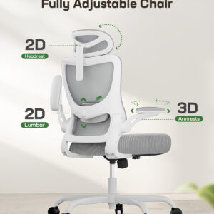 Marsail Ergonomic Office Chair: Office Computer Desk Chair with High Back Mesh and Adjustable Lumbar Support Rolling Work Swivel Task Chairs with Wheel 3D Armrests and Headrest