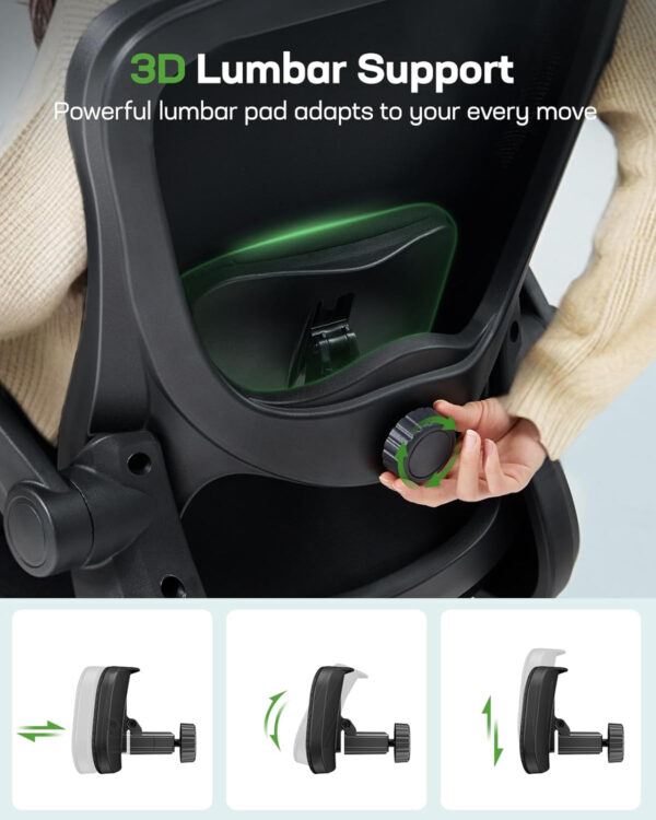 Marsail Ergonomic Office Chair: Office Computer Desk Chair with High Back Mesh and Adjustable Lumbar Support Rolling Work Swivel Task Chairs with Wheel 3D Armrests and Headrest