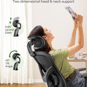 Marsail Ergonomic Office Chair: Office Computer Desk Chair with High Back Mesh and Adjustable Lumbar Support Rolling Work Swivel Task Chairs with Wheel 3D Armrests and Headrest