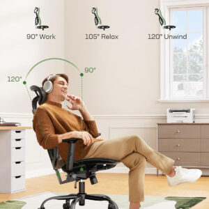 Marsail Ergonomic Office Chair: Office Computer Desk Chair with High Back Mesh and Adjustable Lumbar Support Rolling Work Swivel Task Chairs with Wheel 3D Armrests and Headrest