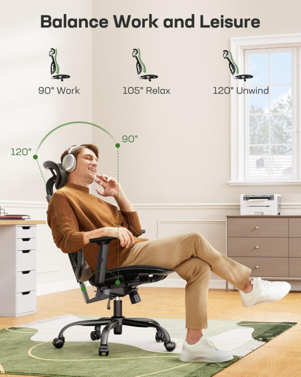 Marsail Ergonomic Office Chair: Office Computer Desk Chair with High Back Mesh and Adjustable Lumbar Support Rolling Work Swivel Task Chairs with Wheel 3D Armrests and Headrest