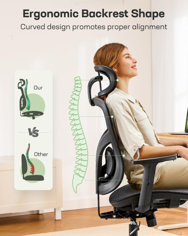 Marsail Ergonomic Office Chair: Office Computer Desk Chair with High Back Mesh and Adjustable Lumbar Support Rolling Work Swivel Task Chairs with Wheel 3D Armrests and Headrest