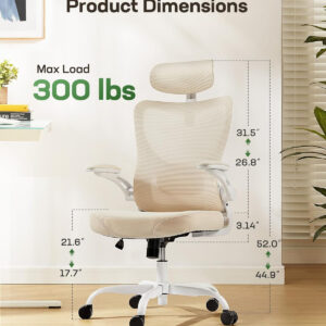 Marsail Ergonomic Office Chair: Office Computer Desk Chair with High Back Mesh and Adjustable Lumbar Support Rolling Work Swivel Task Chairs with Wheel 3D Armrests and Headrest