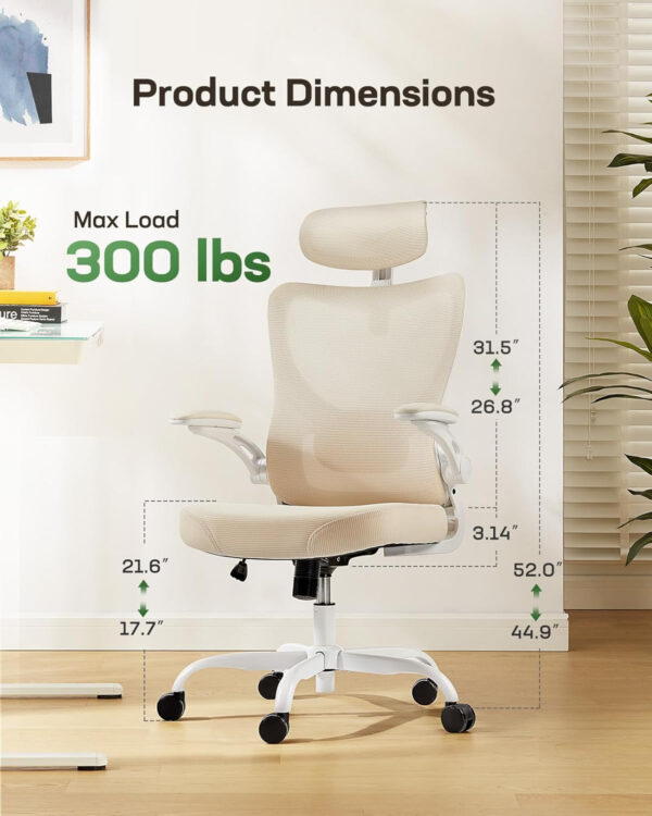 Marsail Ergonomic Office Chair: Office Computer Desk Chair with High Back Mesh and Adjustable Lumbar Support Rolling Work Swivel Task Chairs with Wheel 3D Armrests and Headrest