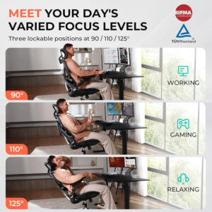Ergonomic Mesh Office Chair, Adjustable Lumbar High Back Desk Chair 400lbs, 4D Flip-up Arms, 3-Level Tilt Backrest, 3D Headrest, PU Wheels, Swivel Rolling Computer Seating for Long Desk Work