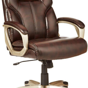 Amazon Basics Executive High Back Office Desk Chair, Adjustable Height, Tilt, Swivel, One Size, Brown/Gold
