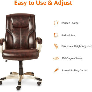 Amazon Basics Executive High Back Office Desk Chair, Adjustable Height, Tilt, Swivel, One Size, Brown/Gold