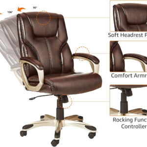 Amazon Basics Executive High Back Office Desk Chair, Adjustable Height, Tilt, Swivel, One Size, Brown/Gold