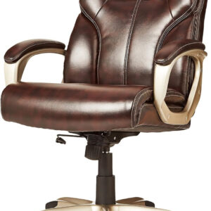 Amazon Basics Executive High Back Office Desk Chair, Adjustable Height, Tilt, Swivel, One Size, Brown/Gold