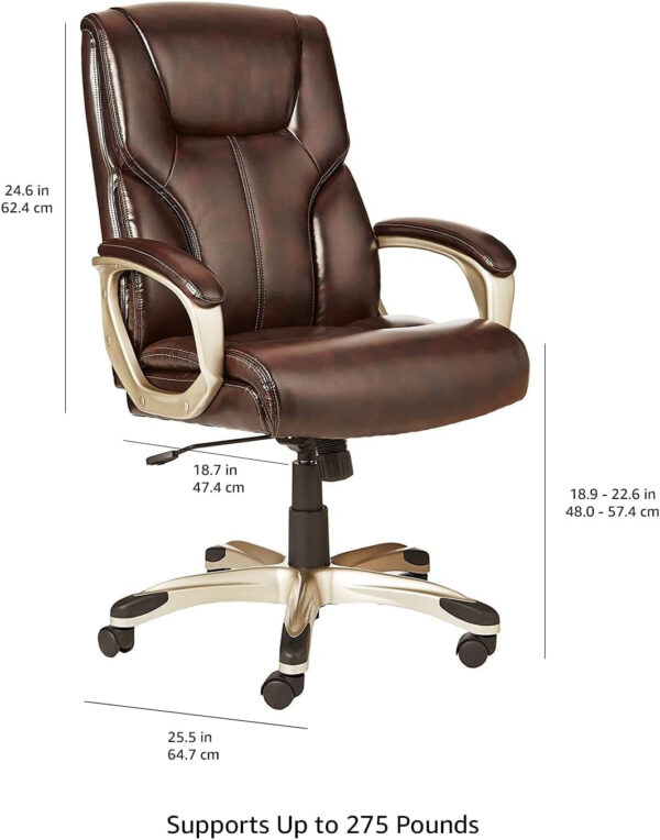 Amazon Basics Executive High Back Office Desk Chair, Adjustable Height, Tilt, Swivel, One Size, Brown/Gold