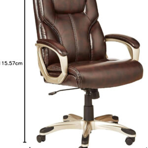 Amazon Basics Executive High Back Office Desk Chair, Adjustable Height, Tilt, Swivel, One Size, Brown/Gold